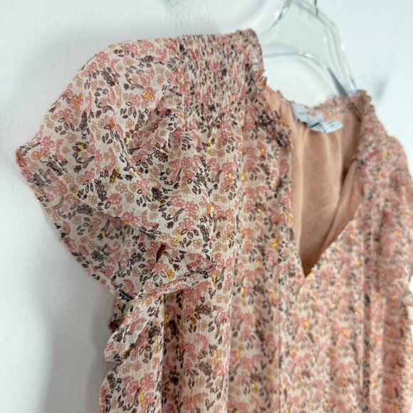 Cupcakes and Cashmere Floral Metallic Flutter Sleeve Top Size Small S EUC - Picture 8 of 11